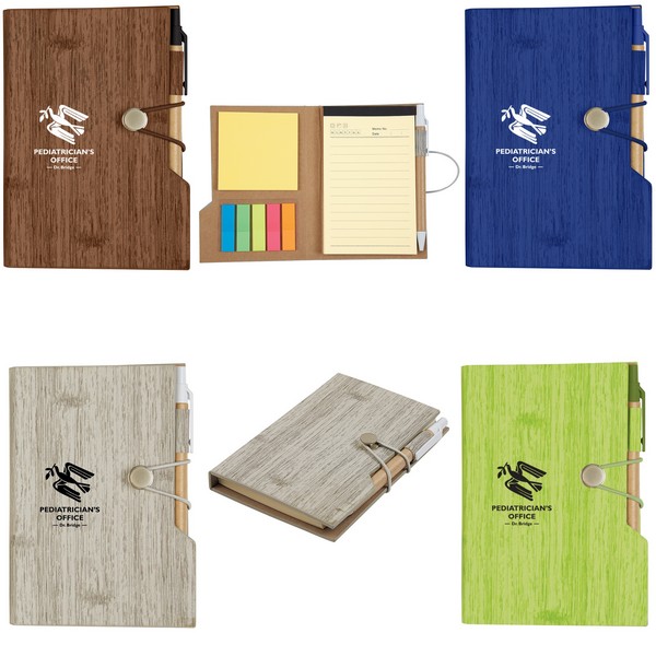 ''SH6113 4'''' x 6'''' Woodgrain Look NOTEBOOK With Sticky Notes And Flags And''